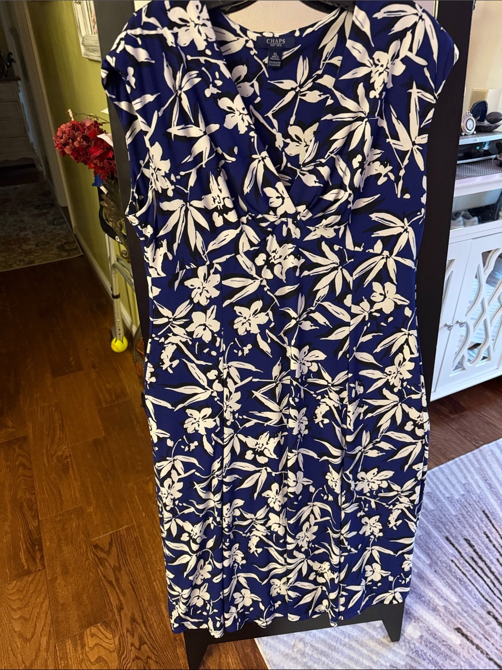 Chaps Blue and White Floral Midi Dress